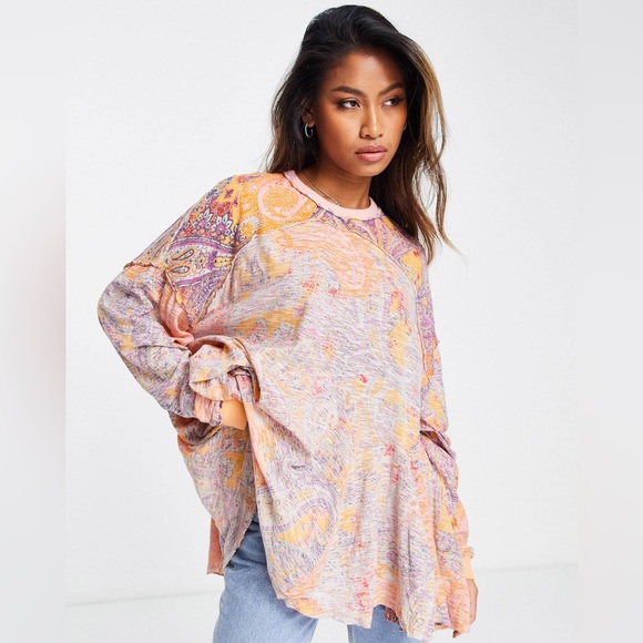 🎉HP🎉 NEW NWT Free People Making Circles Longline T-Shirt Tunic Paisley Small - Picture 3 of 14